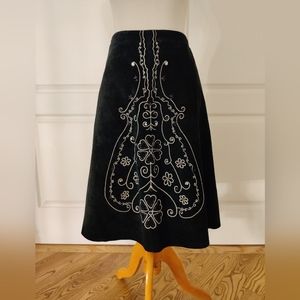 Stunning Black Danier Suede Midi A-line Skirt Size 2 (2XS)
